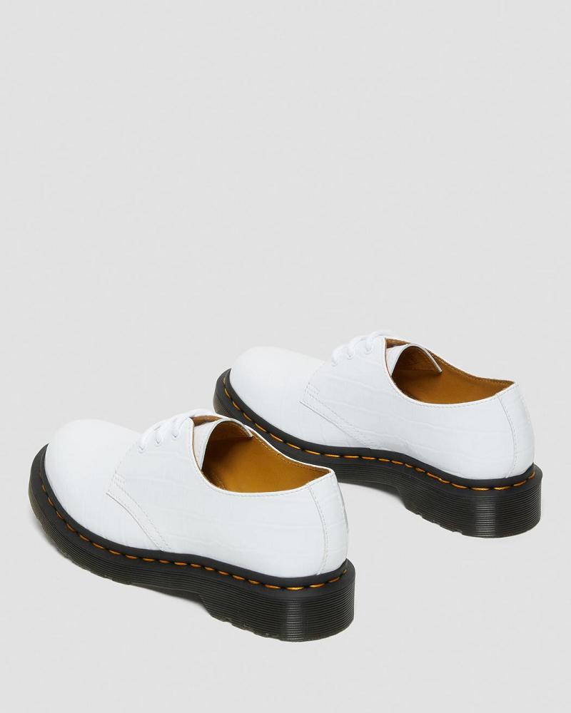 White Women's Dr Martens 1461 Patent Croc Emboss Leather Oxfords Shoes | CA 361HAP